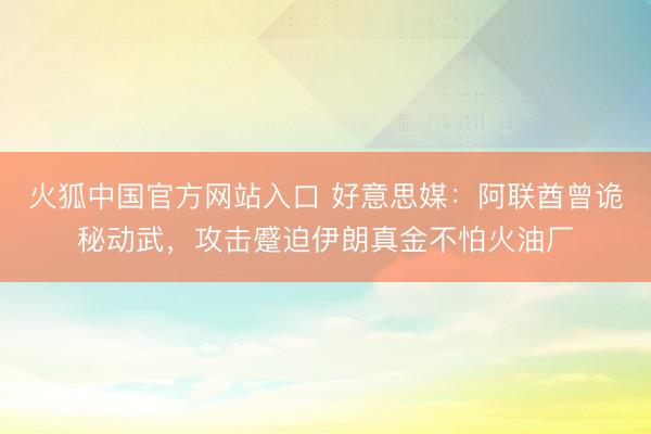 火狐中国官方网站入口 好意思媒：阿联酋曾诡秘动武，攻击蹙迫伊朗真金不怕火油厂